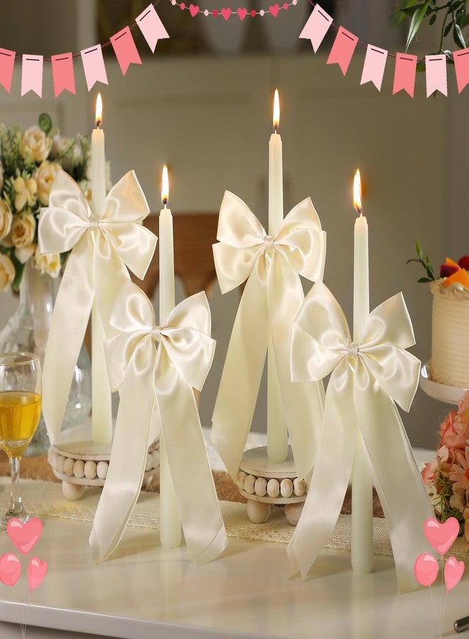 Conelist 4 Pcs Bow Taper Candles Coquette Taper Candles Wedding Candles Decor 10 Inch Smokeless Unscented Candle Cowgirl Gifts for Coquette Bachelorette Bridal Wedding Party(Ivory) - Image 4